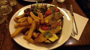 Tartine with frites at Brasserie LoLa in Paris