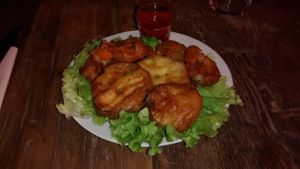 Vegetable fritters at Brasserie LoLa in Paris