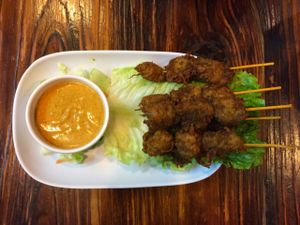 The satay skewers ? Omg  at Thai Vegetarian Food 泰國素食 in Kowloon