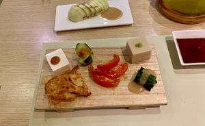 Okinawa raw eggplant, Kyoto tofu, sesame tofu, spinach with sesame paste, Japanese mini tomato, cucumber with miso at Isoya Japanese Vegetarian in Hong Kong Island
