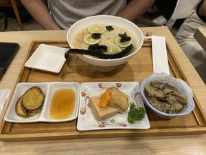 Lime Somen, sweet potato tempura, koya tofu, miso eggplant   at Isoya Japanese Vegetarian in Hong Kong Island