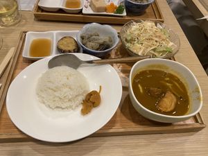 Vegetable curry w/ rice, avocado salad (my favorite!), sweet potato tempura, miso eggplant   at Isoya Japanese Vegetarian in Hong Kong Island