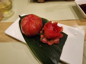 Tomato fruit sashimi at Isoya Japanese Vegetarian in Hong Kong Island