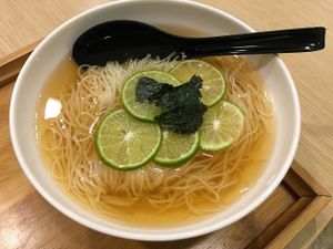 Lime noodle soup at Isoya Japanese Vegetarian in Hong Kong Island