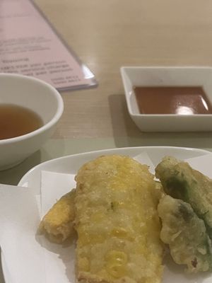 Tempura + dipping sauces  at Isoya Japanese Vegetarian in Hong Kong Island