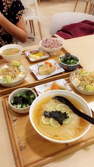 Okra, tofu, avocado salad and lime somen at Isoya Japanese Vegetarian in Hong Kong Island