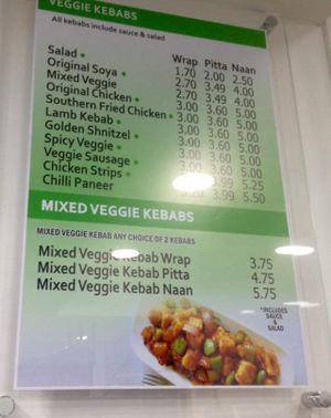 Menu board at The Veggie Corner in Coventry