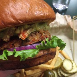 vegan patty w/ vegan bun no butter! with guac (: at Bingo Burger in Pueblo