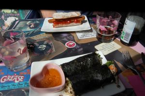 Hot dog and Sushi Burrito at My Kitch'n in Paris