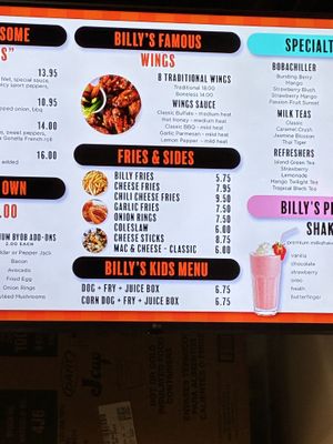 Menu   at Billy's Gourmet Hot Dogs in Gulf Shores
