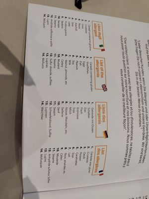 Allergens' list at Bar Zoi in Malcesine