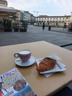Vegan chocolate croissant and cappuccino at Shake Cafe - Santa Maria Novella in Florence