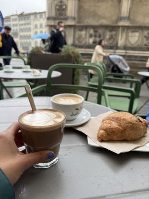 Mushroom latte and cappuccino with oat milk - pastry not vegan!  at Shake Cafe - Santa Maria Novella in Florence