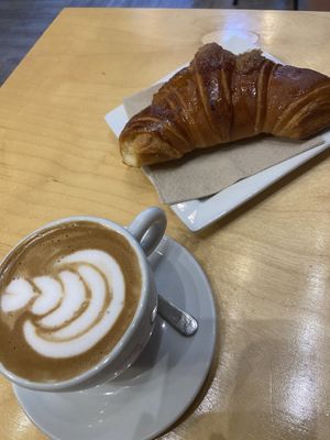 Apricot croissant with coconut milk flat white   at Shake Cafe - Santa Maria Novella in Florence