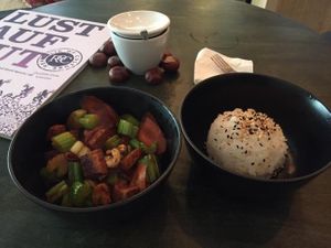 yummie stir fry with rice at Little Kind Cafe in Munich