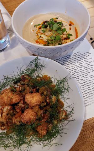 Cauli soup and bites, fancy! at 14 Global in Bethany Beach