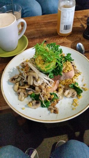 sauted mushroom, avocado and quinoa on sourdough bread  at Sol Natural Foods - Fortitude Valley in Brisbane