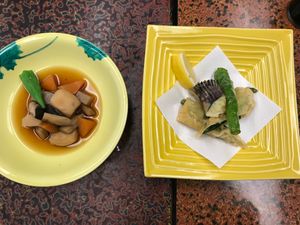 Nimono and tempura.  at Ebisu-ya in Izunokuni