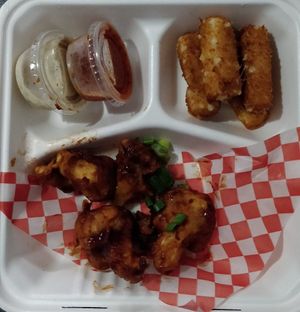 Mozzarella sticks+cauliflower wings at Antidote Bouffe Vegane in Montreal