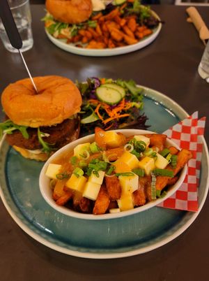 Burger Rock Ta Poire with Poutine at Antidote Bouffe Vegane in Montreal
