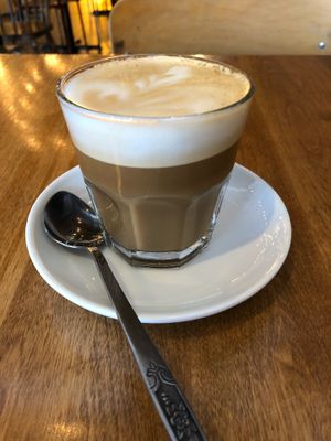 Cortado with soy milk at Antidote Bouffe Vegane in Montreal