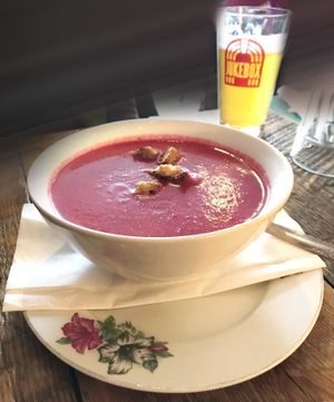 Great choices of Vegan soups and Vegan Beer.  at Antidote Bouffe Vegane in Montreal