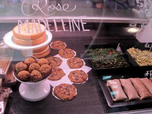 Desserts and salads. So tempting! The kale salad in the back is great. at Antidote Bouffe Vegane in Montreal