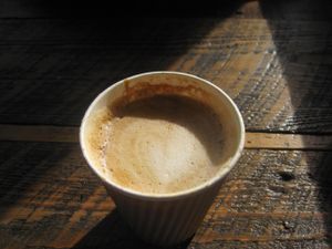 Delicious soy latte at Antidote Bouffe Vegane in Montreal