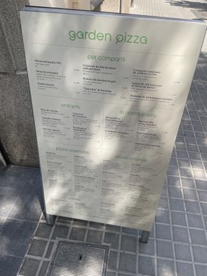 Menu outside  at Garden Pizza Consell de Cent in Barcelona