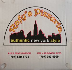 the box at Rafy's Pizzeria in Petaluma