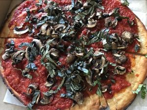 mushroom & basil pizza at Rafy's Pizzeria in Petaluma