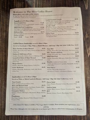 Menu at The Hive in Ripon