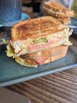 Vegan ham + cheese toastie at The Hive in Ripon