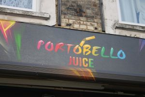 sign at Portobello Juice Cafe in West London