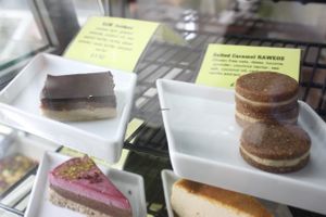 selection of vegan cakes  at Portobello Juice Cafe in West London