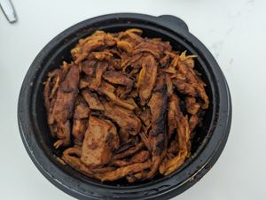 Seitan strips at Portobello Juice Cafe in West London