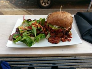 socal burger with chili and guac at SOL CAL Cafe in San Diego