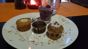 Cake selection at Karmana 100% Plant Based in Northampton