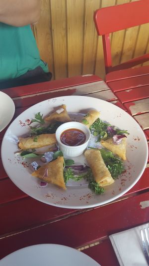 Spring rolls and Samosas  at Karmana 100% Plant Based in Northampton