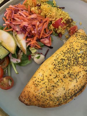 Vegan pasty and salads   at Mudlarks Garden Cafe in Hertford