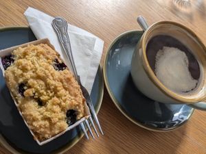 Black americano and vegan blueberry muffin. at Mudlarks Garden Cafe in Hertford