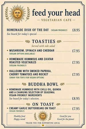 The main menu   at Feed Your Head  in Ventnor