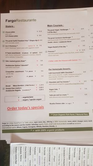Menu in English at Fargo in Sevilla