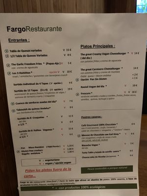 Menu at Fargo in Sevilla