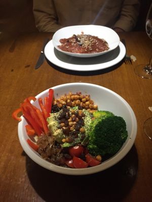 Buddha bowl and raviolli  at Fargo in Sevilla