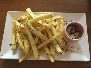 Garlic chips and avocado cream  at Fargo in Sevilla