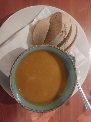 Sweet potato and coconut soup at The Cross Keys Inn in Penrith