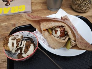 Filled pita with a side of cauliflower and tahini at Humpit in Leeds