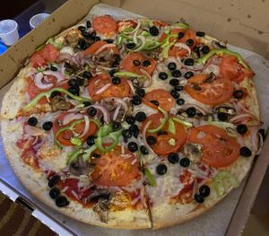 Daiya cheese option and loads of veggies. Crust is not great but it is substantial enough to satisfy after hiking! at We Cook Pizza and Pasta in Tusayan