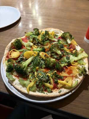 BYO pizza - no cheese, fresh basil, broccoli, banana peppers, green peppers   at We Cook Pizza and Pasta in Tusayan